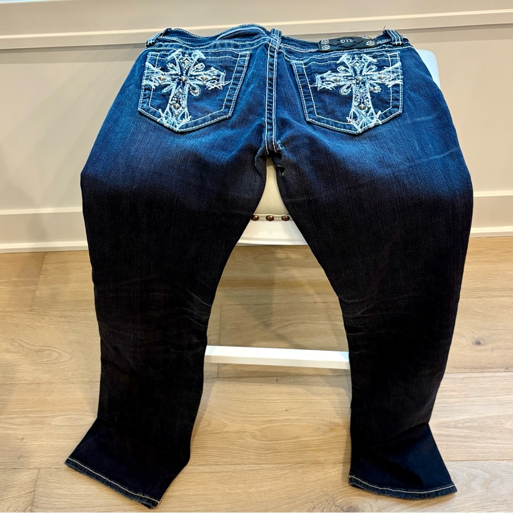 MISS ME Boot Cut Jeans with Cross Embroidery